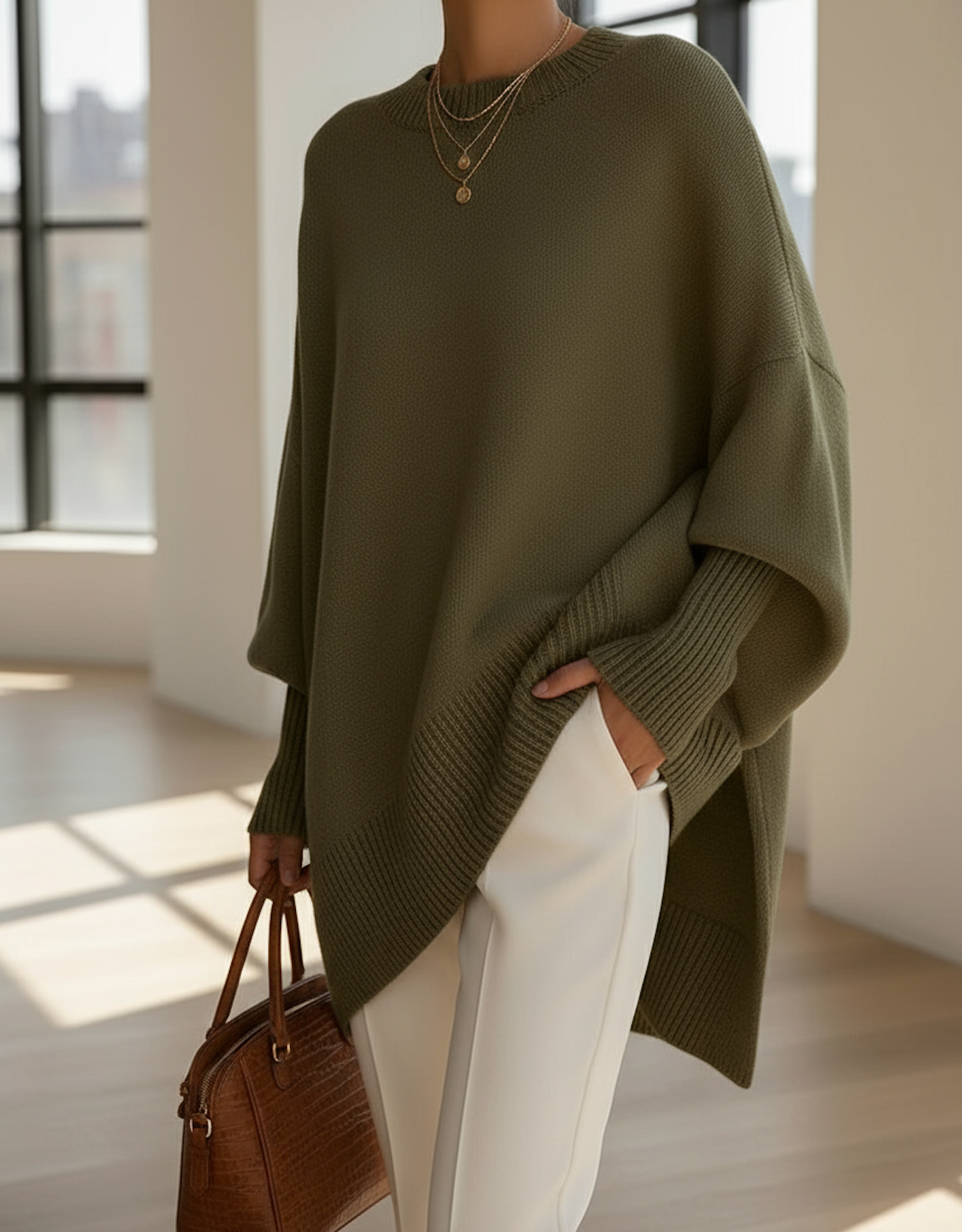 Women's Oversized Knit Sweater – Relaxed Long Sleeve Pullover