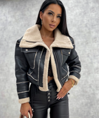 Women's Shearling Style Jacket – Zip-Up Pocket Winter Coat
