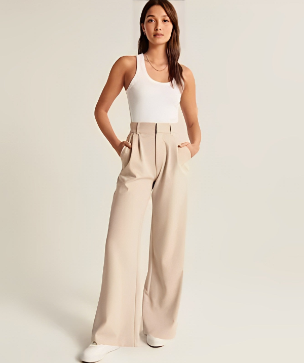 Women's Tailored Wide Leg Trousers – High Waist Dress Pants