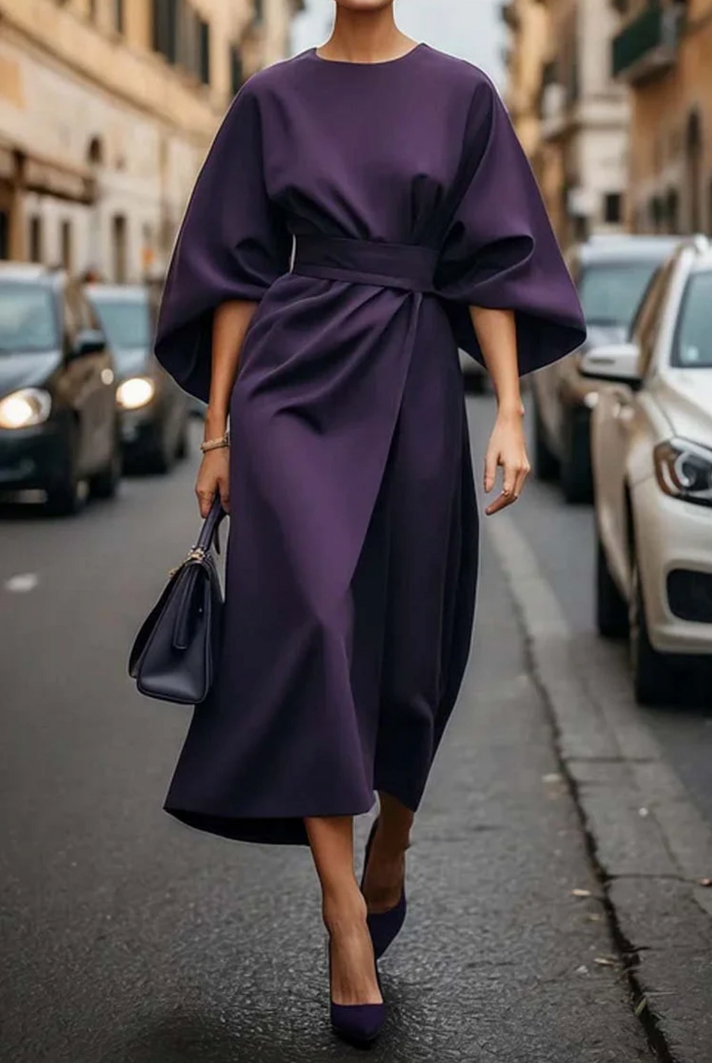 Women's Office Midi Dress – Belted Casual Dress