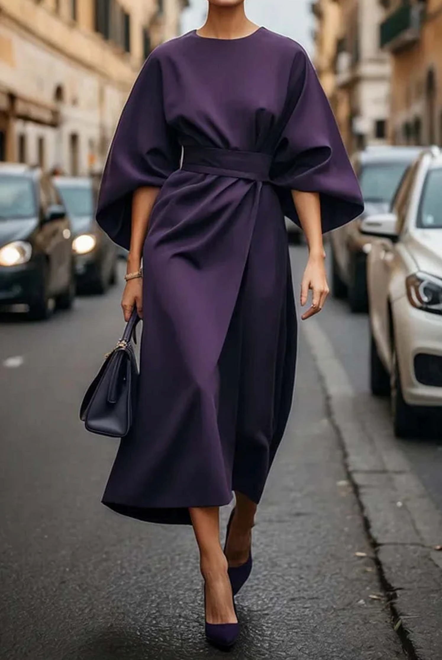 Women's Office Midi Dress – Belted Casual Dress