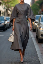 Women's Office Midi Dress – Belted Casual Dress