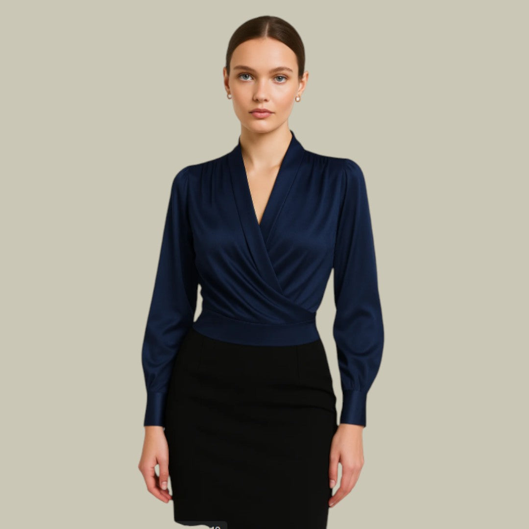 Women's Wrap Blouse with Tie Waist and Flattering Fit