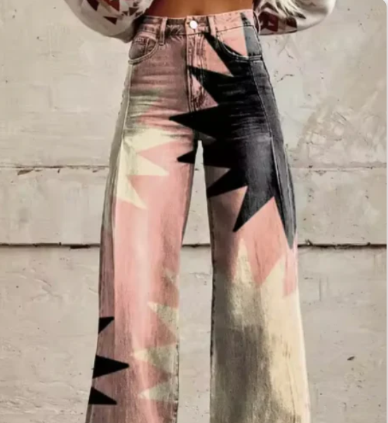 Women's Printed Wide Leg Summer Pants – Colourful Relaxed Casual Trousers
