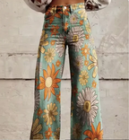 Women's Printed Wide Leg Summer Pants – Colourful Relaxed Casual Trousers