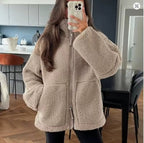 Women's Oversized Fleece Jacket – Stand Collar Zip-Up Winter Jacket