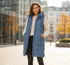 Women's Knee Length Quilted Vest – Hooded Zip-Up Long Puffer Vest