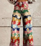 Women's Printed Wide Leg Summer Pants – Colourful Relaxed Casual Trousers