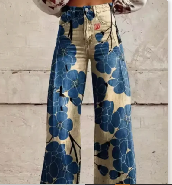 Women's Printed Wide Leg Summer Pants – Colourful Relaxed Casual Trousers
