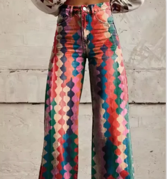 Women's Printed Wide Leg Summer Pants – Colourful Relaxed Casual Trousers