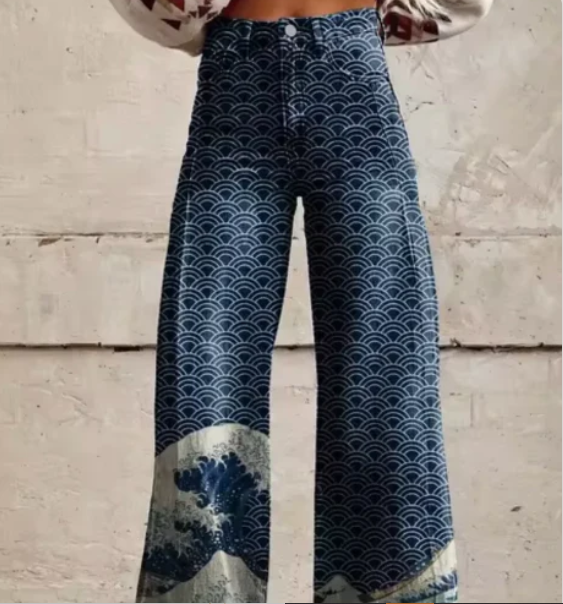 Women's Printed Wide Leg Summer Pants – Colourful Relaxed Casual Trousers
