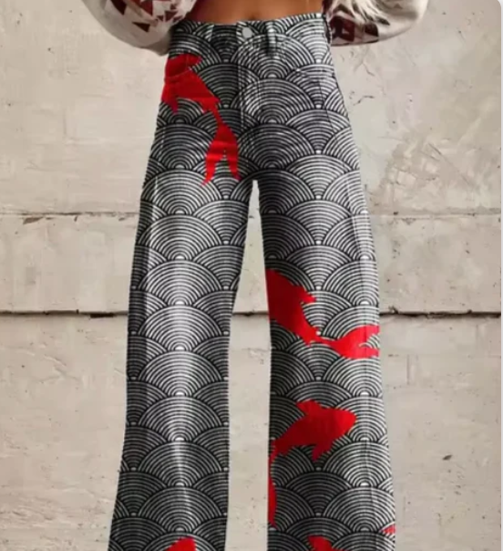 Women's Printed Wide Leg Summer Pants – Colourful Relaxed Casual Trousers