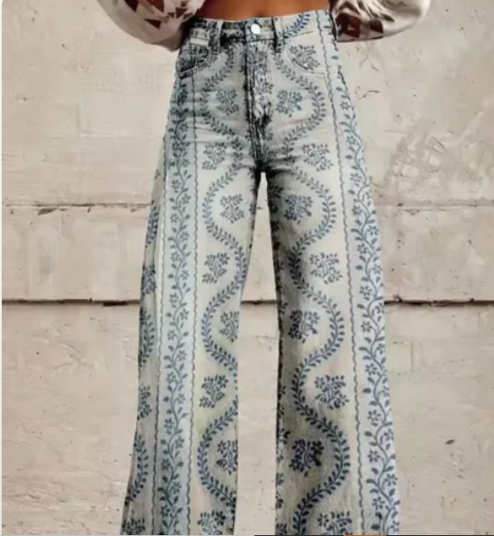 Women's Printed Wide Leg Summer Pants – Colourful Relaxed Casual Trousers