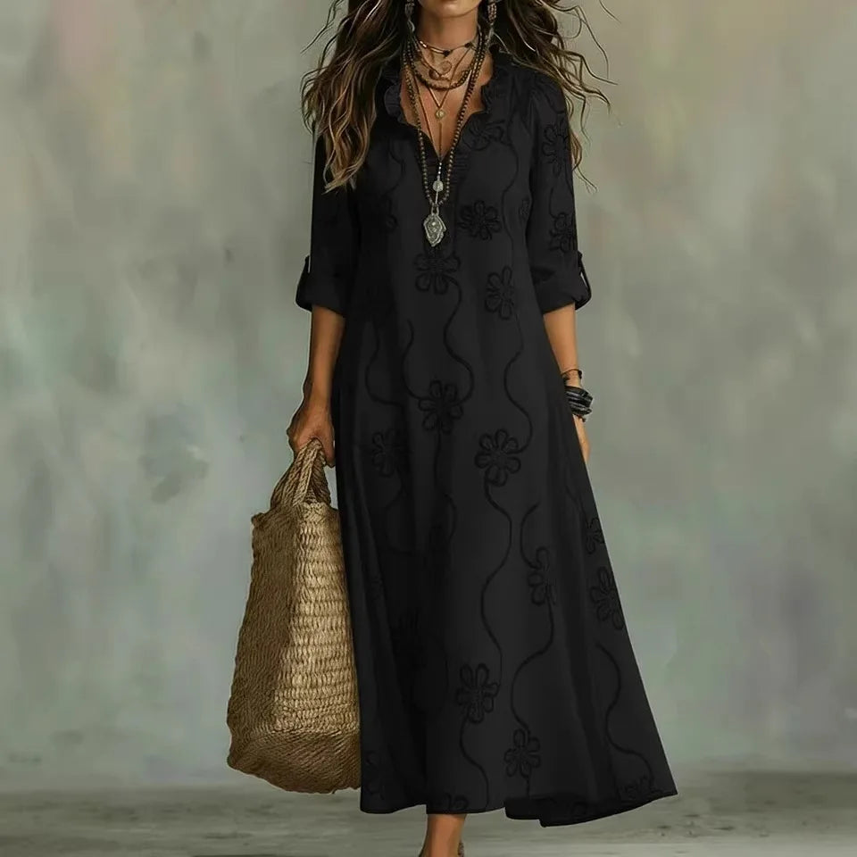 Women's Floral Shirt Dress – Roll Sleeve Relaxed Flowy Dress