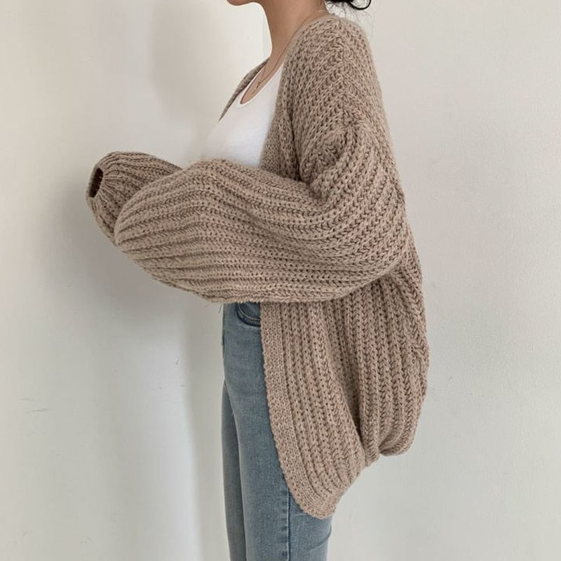 Women's Chunky Knit Cardigan – Relaxed Open Front Cardigan