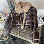 Women's Faux Leather Winter Coat – Plush Collar Moto Jacket