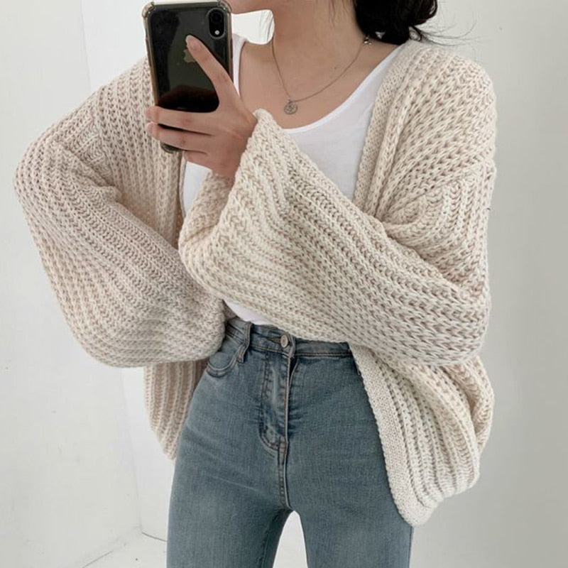 Women's Chunky Knit Cardigan – Relaxed Open Front Cardigan