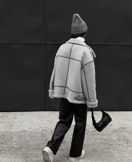 Women's Oversized Winter Jacket – Collared Pocket Cold Weather Coat