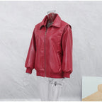 Women's Cropped Faux Leather Jacket – Patchwork Zip-Up Jacket