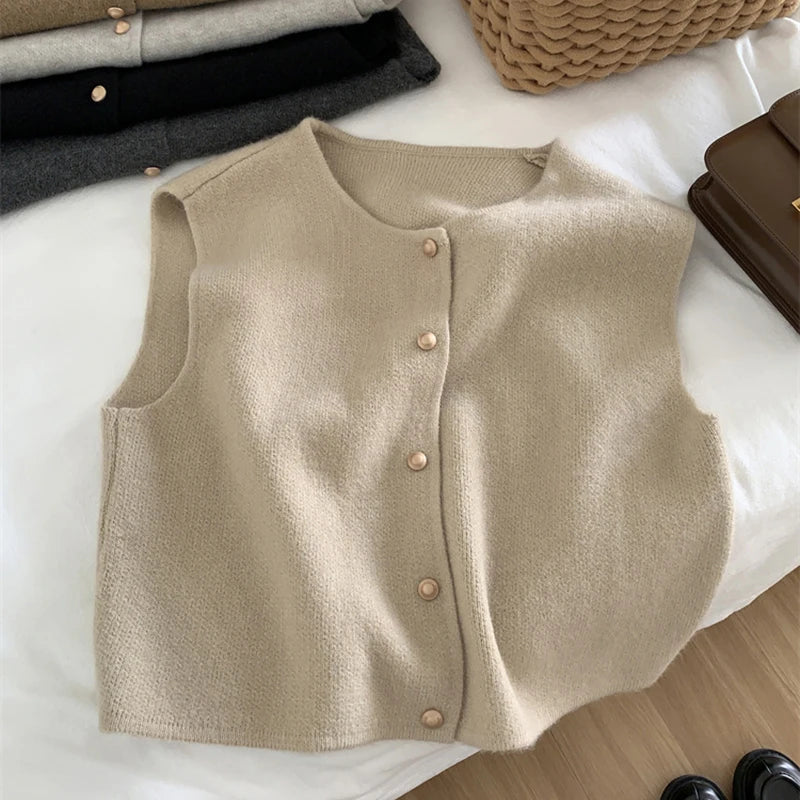 Women's Button Front Sweater Vest – Sleeveless Layering Knit Vest