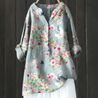 Women's Floral Blouse with Split Neckline and Loose Fit