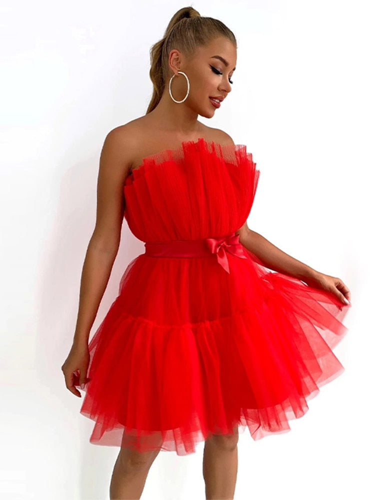 Women's Layered Tulle Party Dress – Festive Evening Occasion Dress