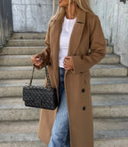 Women's Long Lapel Coat – Button Front Tailored Overcoat