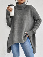 Women's Oversized High Neck Sweater – Relaxed Winter Knit Sweater