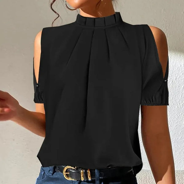Women's Off-Shoulder Blouse – Relaxed Long Sleeve Statement Blouse