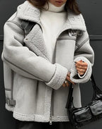 Women's Oversized Winter Jacket – Collared Pocket Cold Weather Coat