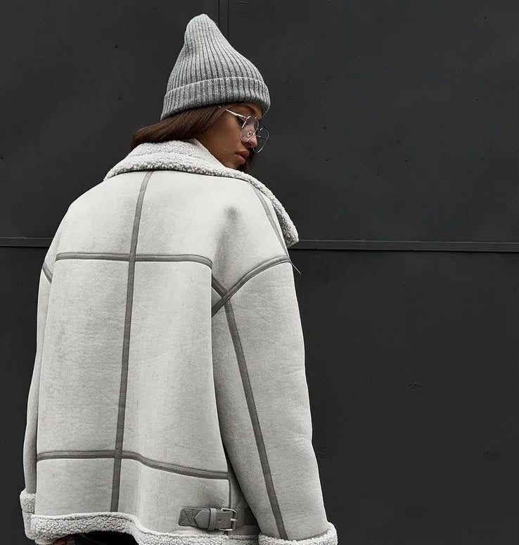 Women's Oversized Winter Jacket – Collared Pocket Cold Weather Coat