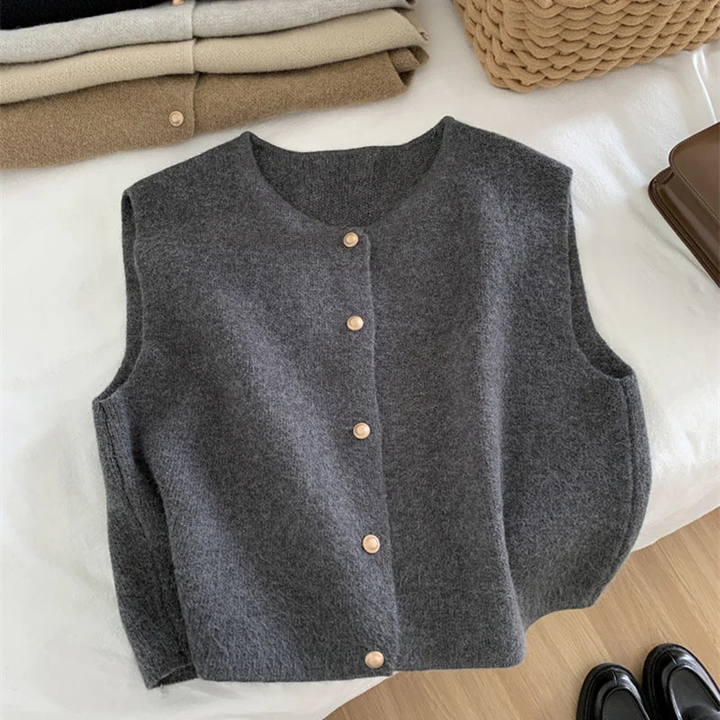 Women's Button Front Sweater Vest – Sleeveless Layering Knit Vest