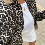 Women's Leopard Print Bomber Jacket – Zip-Up Animal Print Jacket