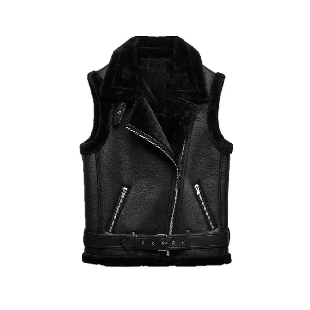 Women's Faux Leather Gilet – Fur Lined Sleeveless Winter Vest