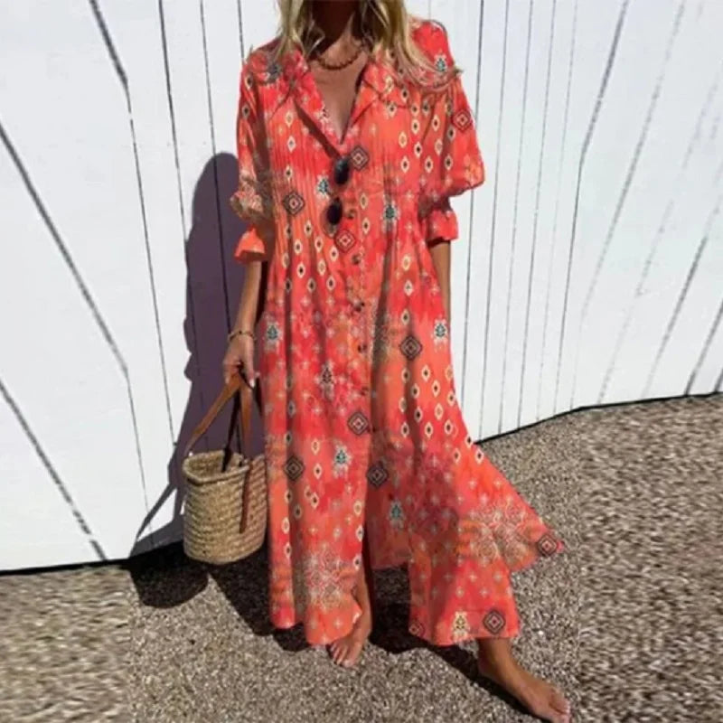 Women's Floral Print Maxi Dress – Pocket Flowy Summer Dress