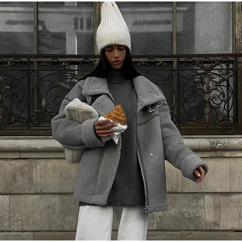Women's Oversized Winter Jacket – Collared Pocket Cold Weather Coat