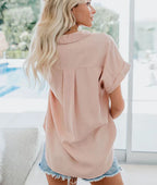 Women's Button Blouse with Utility Pocket and Turn-Up Sleeves