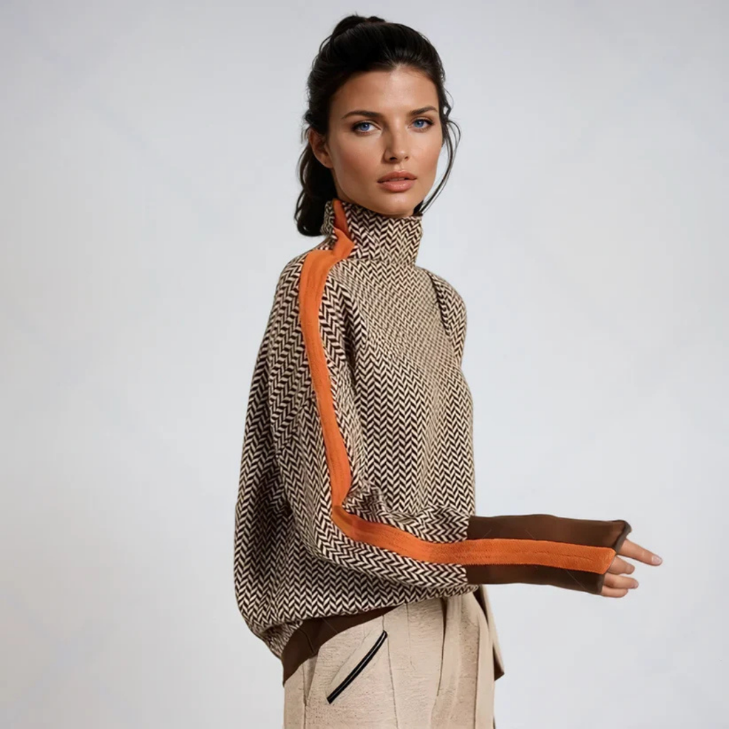 Women's Printed Turtleneck Sweater – Patterned High Neck Pullover