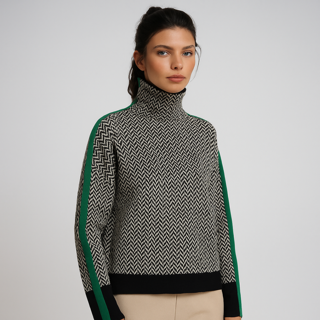 Women's Printed Turtleneck Sweater – Patterned High Neck Pullover