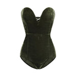 Women's Strapless Velvet Bodysuit – Burgundy Fitted Evening Bodysuit