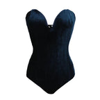 Women's Strapless Velvet Bodysuit – Burgundy Fitted Evening Bodysuit