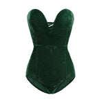 Women's Strapless Velvet Bodysuit – Burgundy Fitted Evening Bodysuit