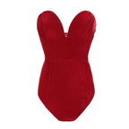Women's Strapless Velvet Bodysuit – Burgundy Fitted Evening Bodysuit