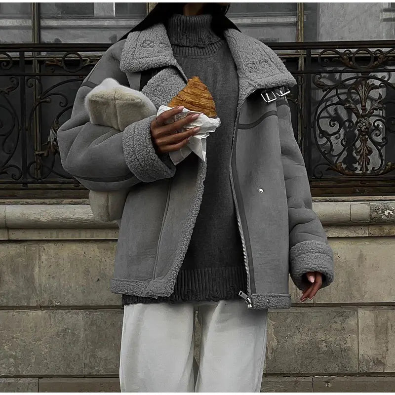 Women's Oversized Winter Jacket – Collared Pocket Cold Weather Coat