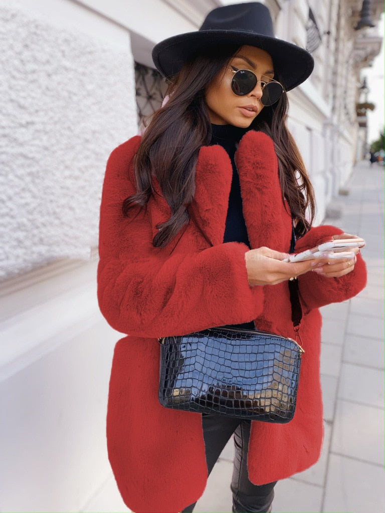 Women's Faux Fur Jacket – Plush Oversized Collar Winter Coat