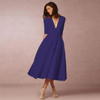 Women's Wedding Guest A-Line Midi Dress – Flowy Formal Occasion Dress
