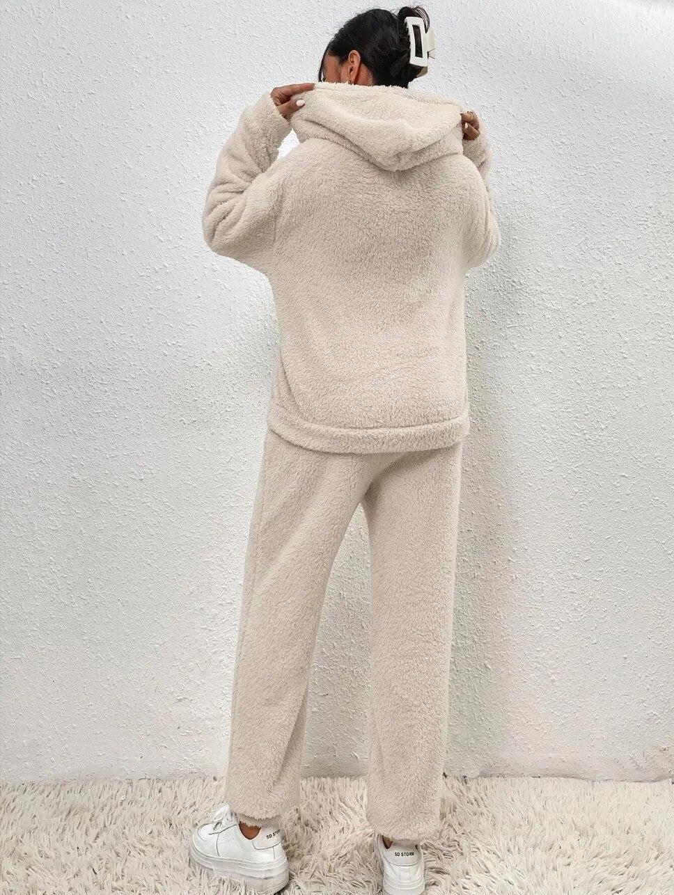 Women's Hooded Teddy Set – Plush Fleece Lounge Suit