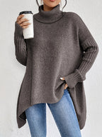 Women's Oversized High Neck Sweater – Relaxed Winter Knit Sweater