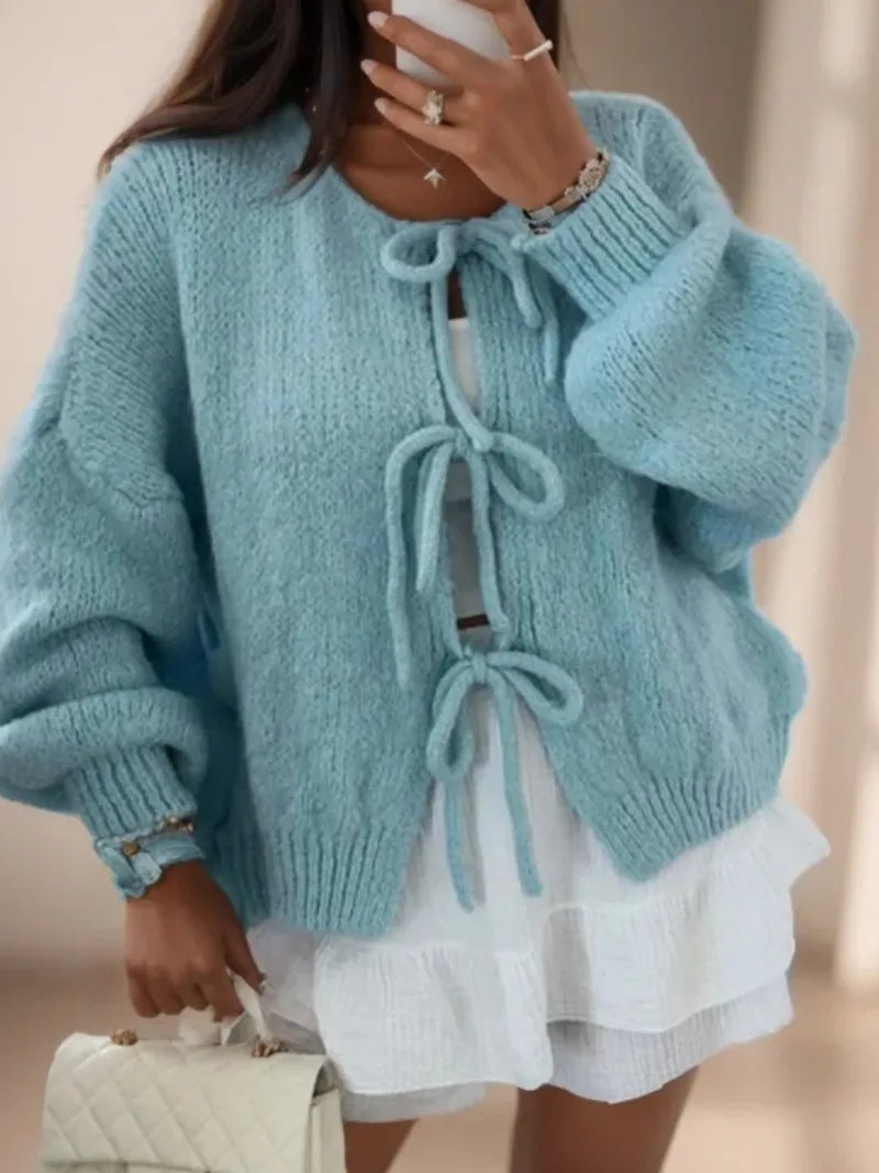 Women's Bow Front Cardigan – Boho Wide Sleeve Tie Cardigan