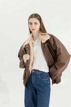 Women's Faux Leather Winter Jacket – Fleece Lined Oversized Coat